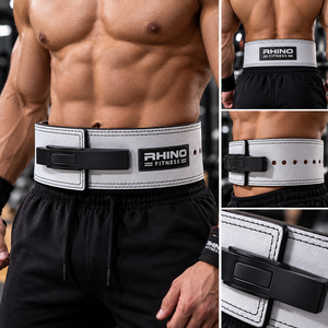 RHINO FITNESS <b>White</b> Leather Adjustable <b>Wrap</b>-around Lumbar Support Weightlifting Belt for Men-All Seasons - Product Image 5