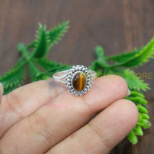 Bague en argent sterling 925 avec pierre œil de tigre pour femme, bague ovale en cabochon brun naturel, bijou artisanal de créateur, bijou statement pour elle - Product Image 5