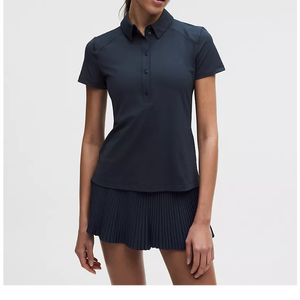 Camisa de Punto de Color Azul Marino para Mujer, con Spandex/Nylon, Falda Plisada, Manga Corta, Estilo Casual, Transpirable, de Secado Rápido, 220g - Product Image 3