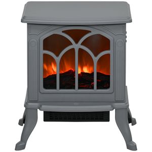 Caminetto Elettrico Indipendente con Effetto Fiamma e Tronchi Realistici 750W/1500W, Finitura Grigia, Facile Installazione - Product Image 1