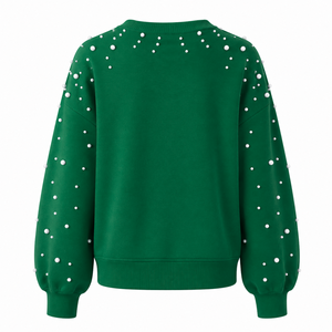 Sweat-shirt décontracté en molleton de coton pour femme Iota Phi Lambda, orné de perles, col rond, avec lettres grecques brodées, pour sororité - Product Image 4