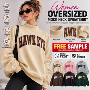 Sudadera de cuello simulado para mujer, estilo vintage, oversize, con estampado de letras arqueadas, manga larga, holgada, venta al por mayor - Product Image 1