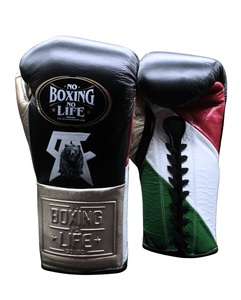 No Boxing No Life Guantes de Boxeo Profesionales Estilo Mexicano con Cordones, Guantes de Entrenamiento y Sparring de Cuero Genuino - Product Image 1