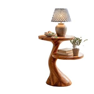 Solid Wood Twisted Pedestal Accent Table Handcrafted Organic Modern Furniture Natural Wooden <b>Stools</b> Ottomans - Product Image 1