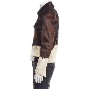 Gentlemen Exquisite Natural Cowhide Hair On Hide <b>Trucker</b> <b>Jacket</b> Western Style With Luxurious Fur Collar Authentic Vintage - Product Image 6