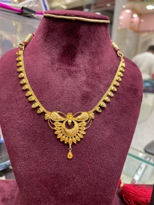 Luxurious 22K <b>Solid</b> <b>Gold</b> Necklace Traditional Indian Floral Crescent <b>Pendant</b> Bridal Wedding Fine Jewelry for Women Gift - Product Image 1