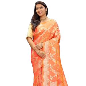 Hermoso Sari de seda suave y pura con borde de contraste de Jari puro y pallu rico con blusa Sari - Product Image 3