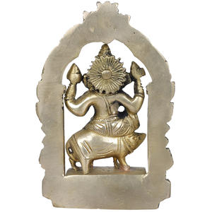 Estatua de Lord Ganesha de latón de 5 pulgadas hecha a mano sentada en un ratón con escultura de trono Kirtimukha regalo de la India - Product Image 3