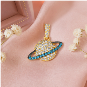 Collier Pendentif Personnalisé en Or Massif 10K Hip Hop avec Diamant Naturel, Bijou Tendance pour Soirée, Bling Saturne Pluton, Idéal Cadeau - Product Image 4