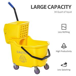 Ensemble de chariot de nettoyage commercial pliable avec seau à serpillière jaune de 34 quarts (20 L) avec essoreuse à pression latérale, poignée en acier et roues - Product Image 6