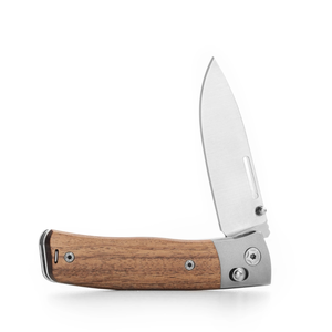 Couteaux de poche pliants à manche en bois brun foncé avec lame à bord lisse, poussoir métallique, clip de poche et design utilitaire portable - Product Image 4
