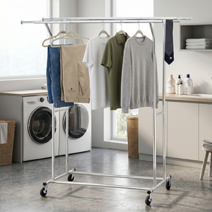 Porte-vêtements en métal sur roulettes, réglable en hauteur, design minimaliste, pour armoire - Product Image 2