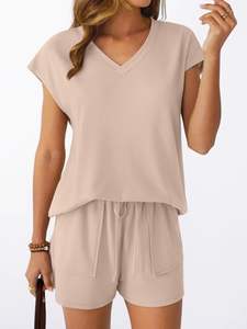 Conjunto de verano de dos piezas para mujer, estilo top deportivo de uso diario, diseño de cintura alta elástica. - Product Image 4