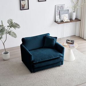 Comoda Poltrona Singola in Tessuto Chenille Blu per Lettura, Sedia Confortevole da Soggiorno con 1 Cuscino Decorativo - Product Image 2