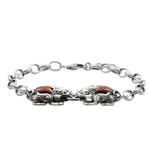 Taiwan 925 Silver Pomegranate Red Bracelets & Bangles For Male Pixiu