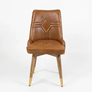Fauteuil de salon en cuir style Mid-Century Modern avec pieds en métal et accents dorés, hauteur réglable, pour mobilier de maison, extérieur et appartement - Product Image 4