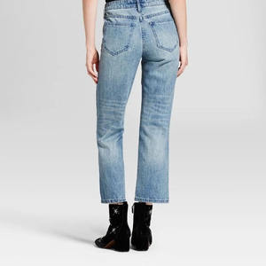 Vaqueros cortos de mujer con bordado de perlas, de talle alto y pierna recta, para uso exterior, pantalones vaqueros de mezclilla para mujer - Product Image 3