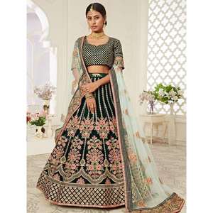 Impressive <b>Green</b> Embroidered <b>Velvet</b> Wedding Wear Lehenga Choli - Product Image 1