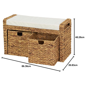 Handcrafted Water Hyacinth Storage Bench <b>Seat</b>, Premium Wicker Bed End Bench With Cushion & Basket Sets Manufacturer From Vietnam - Product Image 2