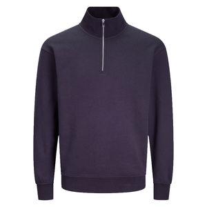 Sudadera de moda para hombre con hombros caídos, media cremallera, de algodón orgánico, cuello alto, corte holgado, lisa, estilo urbano, sin estampado - Product Image 2