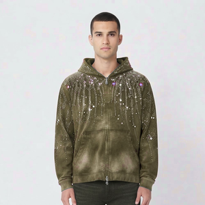2026 Best Sale Heavyweight High Quality <b>Plain</b> Custom Unisex Men's Winter 100% Cotton Sport Wear Rhinestone <b>Hoodies</b> - Product Image 1