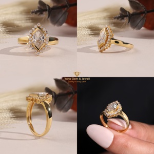 Bague en or massif 14 carats avec diamant CVD de laboratoire de 1,00 carat, taille marquise hollandaise, couleur F, clarté VS1, certifiée IGI, idéale pour les occasions spéciales - Product Image 5