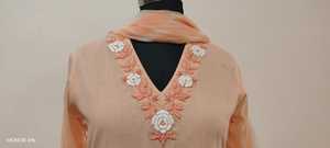 Vestido de Gasa con Cuello en V y Bordado de Melocotones, Manga Tres Cuartos, Corte Holgado, Midi, Casual, para Uso Diario, para Mujer - Product Image 4