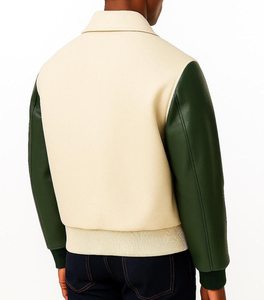 Veste varsity marron pour homme, manches en cuir, fermeture à boutons, col rabattu, vêtement décontracté pour l'automne, coupe classique - Product Image 6