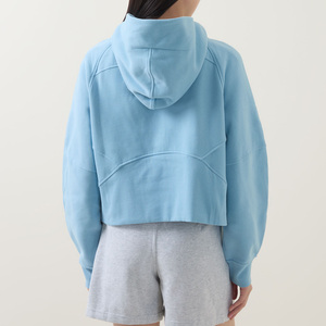 เสื้อฮู้ดสีฟ้าอ่อนสำหรับผู้หญิง ขายส่ง แขนยาว สีพื้น ซิปด้านหน้า แบบครอป สวมใส่สบายๆ สำหรับฤดูใบไม้ร่วง - Product Image 2