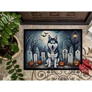 Husky sibérien Spooky Halloween paillasson antidérapant intérieur extérieur lavable tapis à poils bas 24H X 36W pour entrée de porte d'entrée - Product Image 3