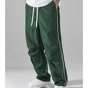 High Quality Men's Canvas Track Pants Lightweight Elastic Waist Side Stripe Baggy Wide Leg Sport - Product Image 3