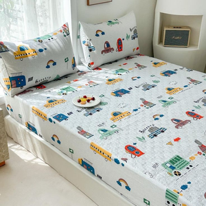 Parure de lit pour enfants garçons, motif voiture, en polyester brossé 100%, motifs de dessins animés imprimés, tissu pour drap plat - Product Image 1