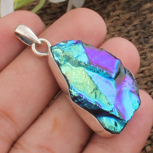 Collier en argent sterling 925 plaqué platine avec pendentif vintage bleu soleil, labradorite arc-en-ciel, fait main, cristal de guérison - Product Image 5