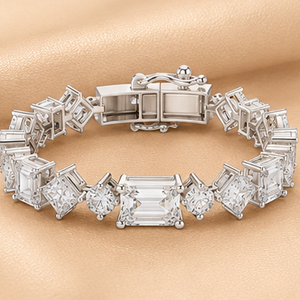 Pulsera de tenis geométrica con diamantes, chapada en plata, 14 quilates, certificada IGI, claridad VVS1-VVS2, corte princesa, joyería nupcial, regalo para mujer - Product Image 4