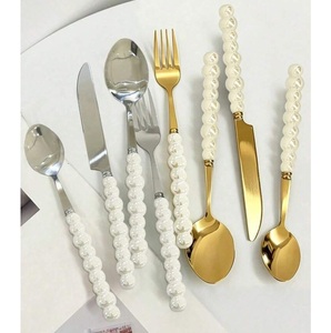 Juego de cubiertos metálicos de gran venta con mangos de perlas, apto para lavavajillas, perfecto para el hogar, bodas, mesas de comedor, juegos de vajilla. - Product Image 1