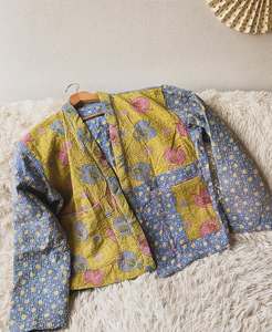 Vintage Reversible Kantha <b>Jacket</b> Women Embroidered Quilted Coat Patchwork Cropped Outerwear - Product Image 2