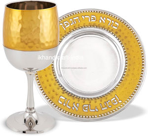 Ensemble de coupes Kiddush pour Shabbat Judica, fait main, en acier inoxydable, bicolore or et argent, gobelet à vin, sous-verre, sans BPA, anti-fuite, 5,5 oz - Product Image 2