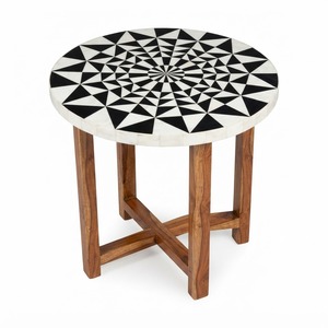 Tabouret d'appoint romain en bois et résine, incrustation osseuse bleue et blanche de haute qualité, motif floral, pour salon et mobilier d'hôtel - Product Image 4