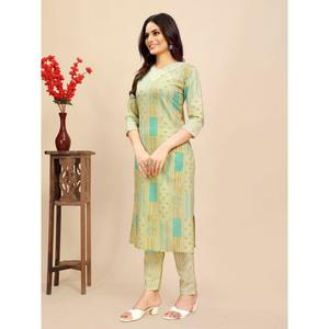 ATRACTIVE ALGODÓN BLOCK PRINT TRABAJO TOP PANT SET VERDE - Product Image 1