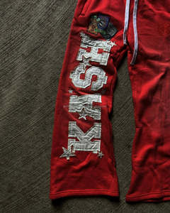 Pantalons de survêtement décontractés de rue personnalisés pour hommes, coupe du fabricant, couture à double taille, broderie appliquée, jambes larges évasées, taille personnalisable - Product Image 4