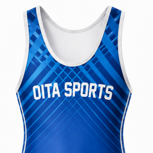 Combinaison de lutte sublimée bleu roi pour hommes, sans manches, en polyester, uniforme sportif, entraînement, compétition, tenue de performance - Product Image 4