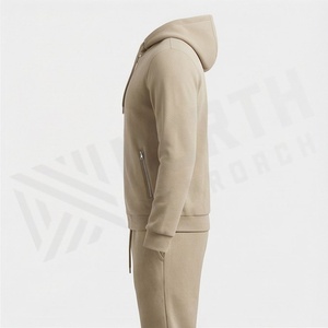 Ensemble de survêtement à capuche zippé pour homme, couleur unie, manches longues, décontracté, sportswear, automne, respirant, en coton, coupe classique - Product Image 3
