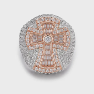 Iced <b>Cross</b> <b>Ring</b> VVS Moissanite Diamond Hip Hop Religious 925 <b>Silver</b> Rhodium Plated Brilliant Cut Luxury <b>Ring</b> - Product Image 1