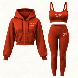 Conjunto Deportivo de Otoño para Mujer con Logotipo Personalizado, Chaqueta Deportiva de Manga Larga, Sujetador Deportivo, Capri, 3 Piezas, Conjunto para Correr - Product Image 1
