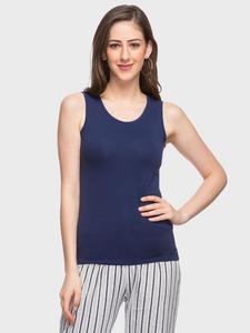 Débardeur en tricot pour femme, couleur unie, col rond, vêtement décontracté, longueur normale, bleu marine - Product Image 6