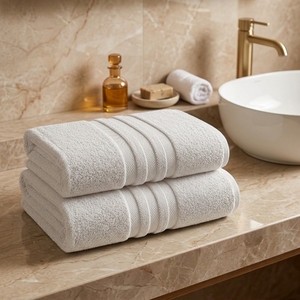 Soft Cotton <b>Bath</b> <b>Towels</b> Zero Twist Two Piece <b>Set</b> Sage White Three Stripe Design for Homes Hotel Spas Retail Gifts use adult - Product Image 2