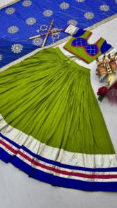 Lehenga de algodón con trabajo de cinta y encaje Lampi, con blusa de algodón y dupatta de georgette, lista para usar, colección Navratri. - Product Image 6