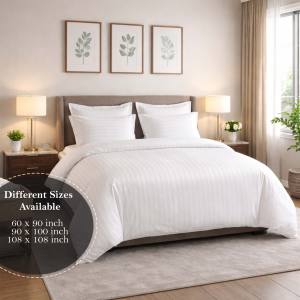 Juego de Sábanas de Hotel Premium 100% Algodón, 210 Hilos, Satén a Rayas, para Cama Individual, con 1 Funda de Almohada (Blanco, 60x90 pulgadas) - Product Image 2