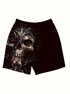 Shorts d'été personnalisés unisexes pour hommes, en coton tissé respirant, imprimé numérique, taille mi-haute, noirs, décontractés, grande taille, coupe ample pour la natation - Product Image 5