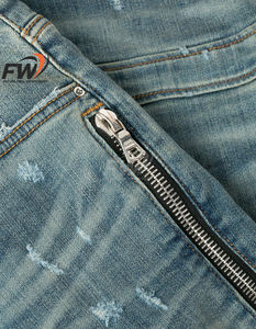 Jeans en denim de coton délavé clair style rétro, coupe droite ample, pour hommes, vente en gros OEM, personnalisables, style urbain - Product Image 6